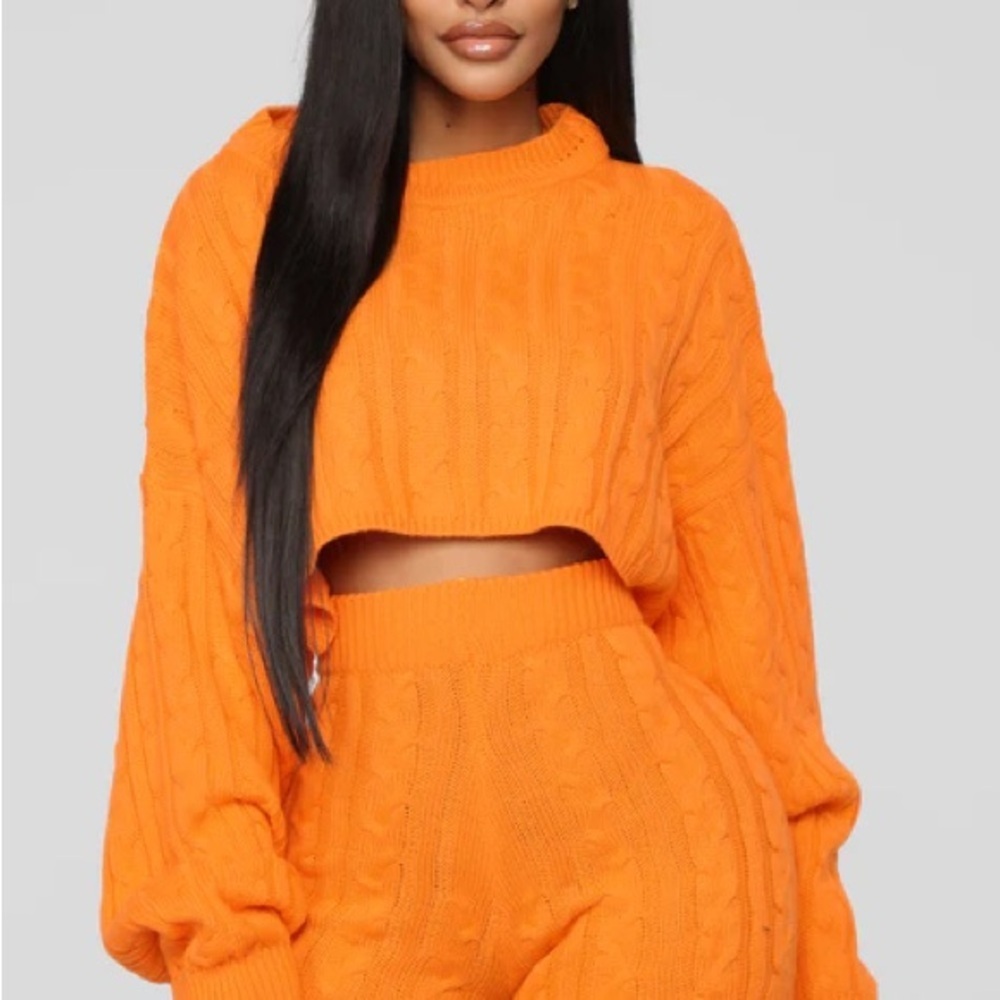 Fashion Nova Orange Cable Knit Cropped Sweater Size xs